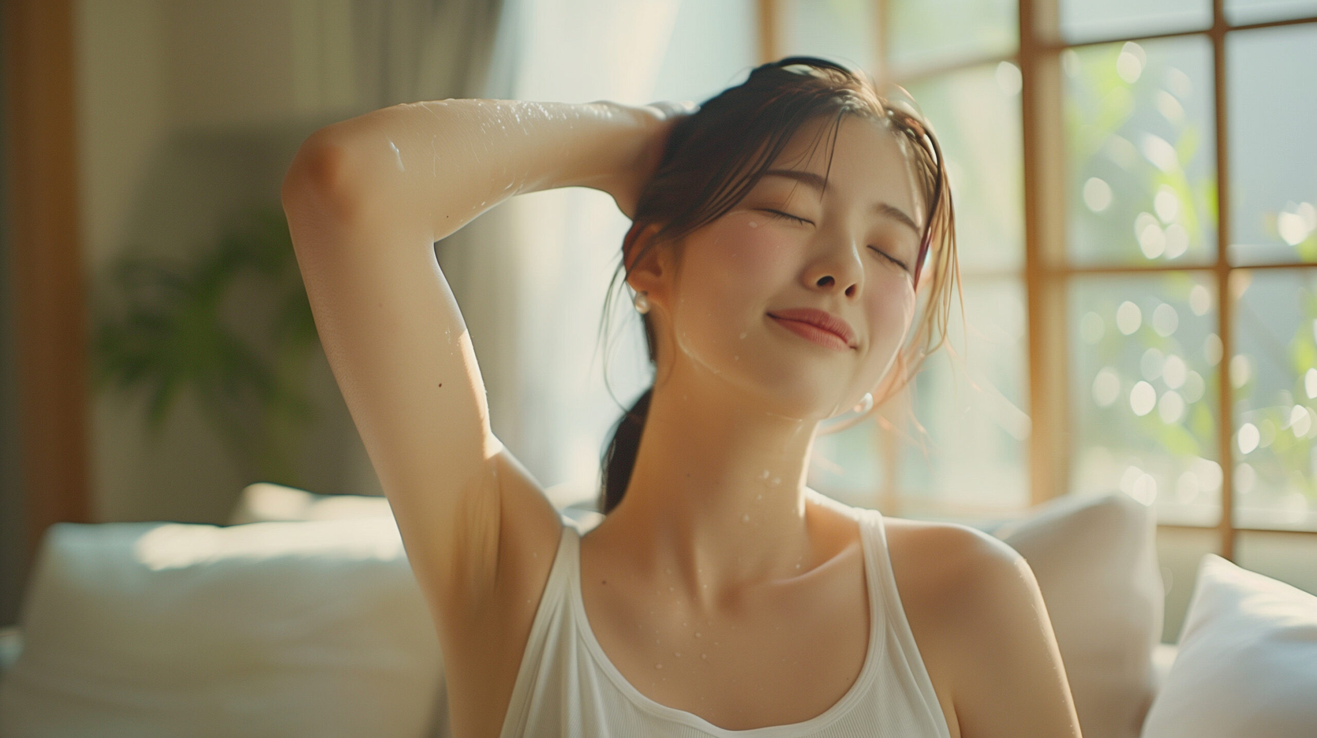 汗だくの女性